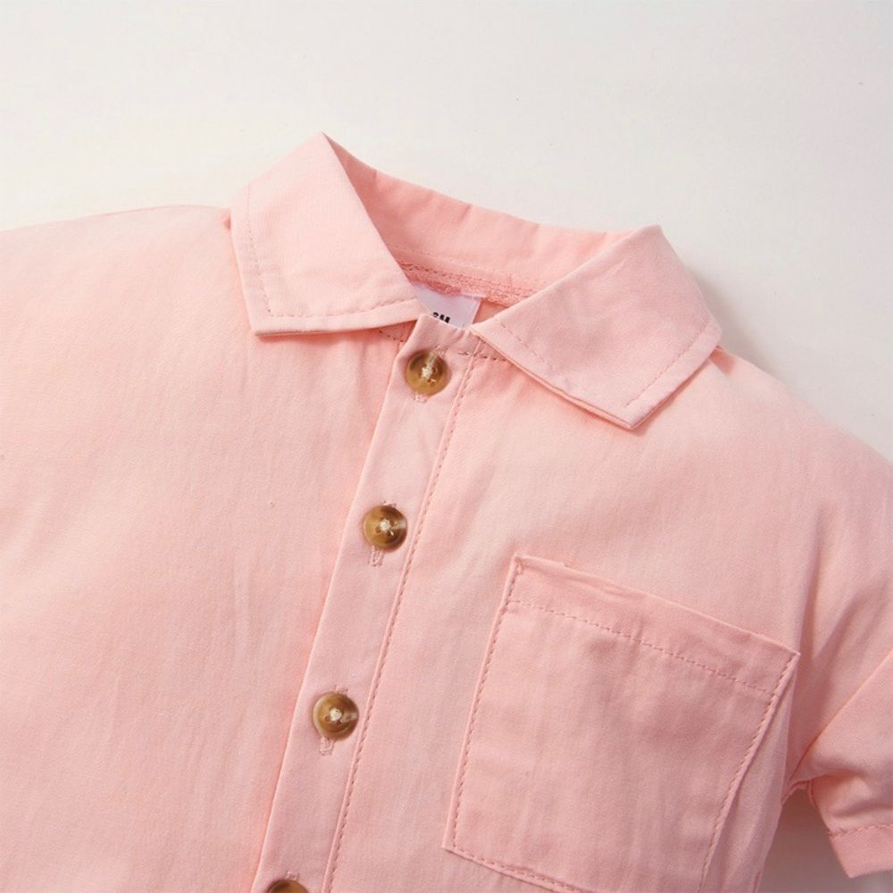 NWT - Size 9-12 month, girls solid lapel collar pocket jumpsuit, one piece, pink - Picture 2 of 6